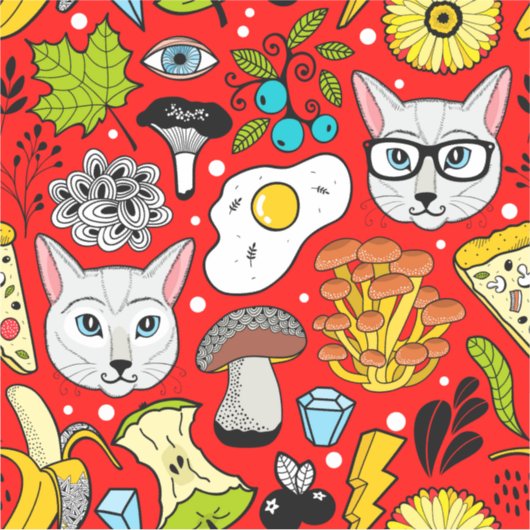 Kat en ei op rood sticker (Voorkant)