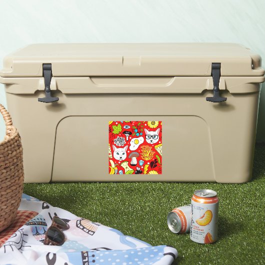 Kat en ei op rood sticker (Koeler)