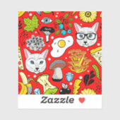 Kat en ei op rood sticker (Vel)