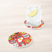 Kat en ei op rood zandsteen onderzetter (Zijkant)