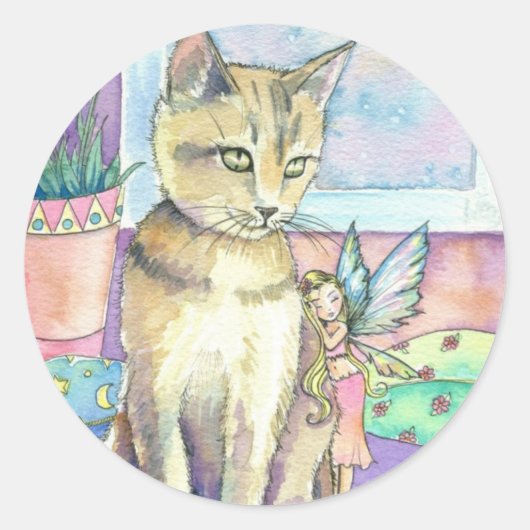 Kat en fee-stickers van Molly Harrison Ronde Sticker (Voorkant)