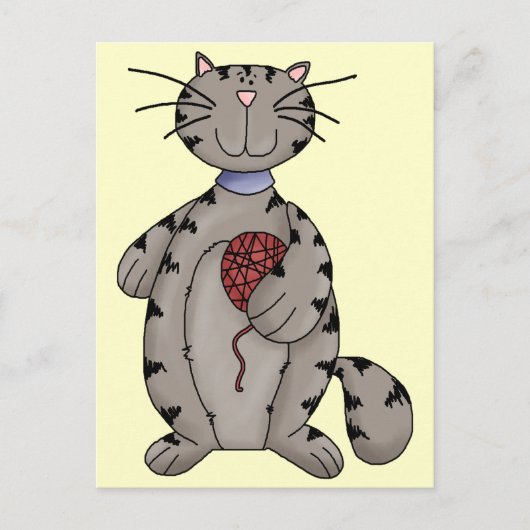 Kat en garen briefkaart (Voorkant)
