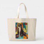 Kat en geborduurde gordijnen grote tote bag (Achterkant)