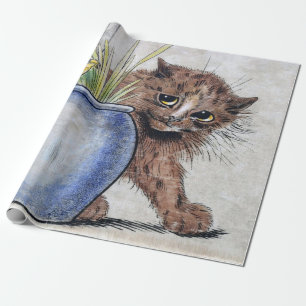 Kat en geel kleine vogel, Louis Wain Cadeaupapier