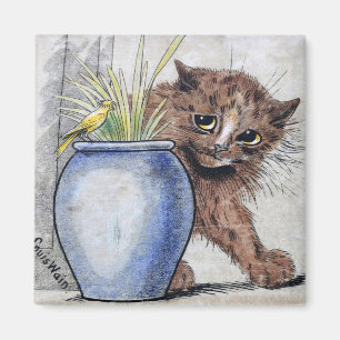 Kat en geel kleine vogel, Louis Wain Magneet