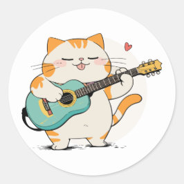 Kat en gitaar ronde sticker