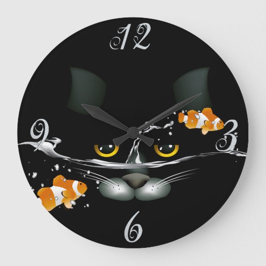 Kat en Goldfish Wall Clock Grote Klok (Voorkant)