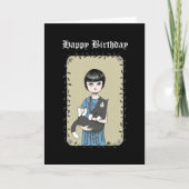 Kat en Gothic Meisje Creepy Dark Art Happy Birthda Kaart (Voorkant)
