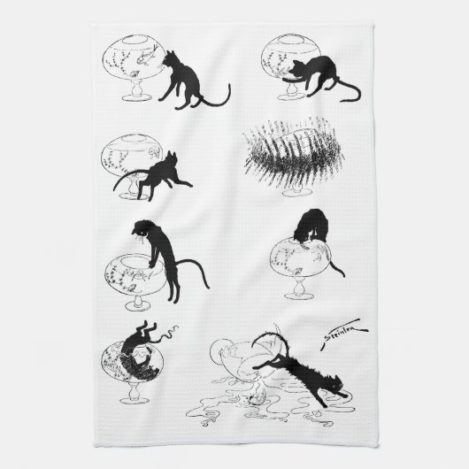Kat en goudvis, Alexandre Steinlen Theedoek (Verticaal)