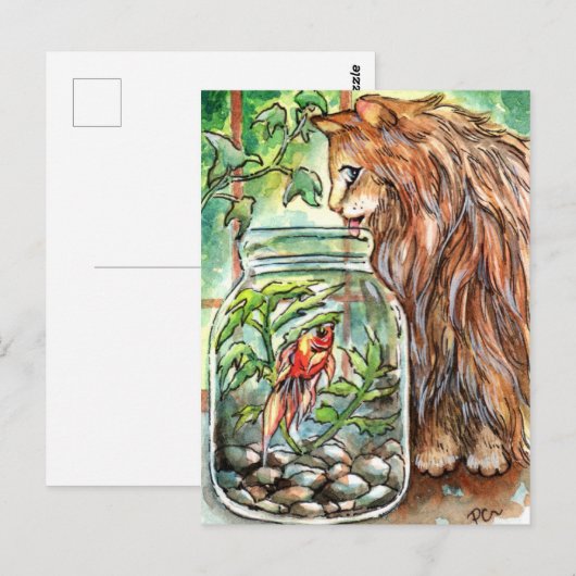 Kat en goudvis briefkaart (Voorkant / Achterkant)