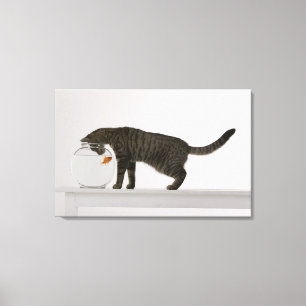 Kat en goudvis canvas afdruk