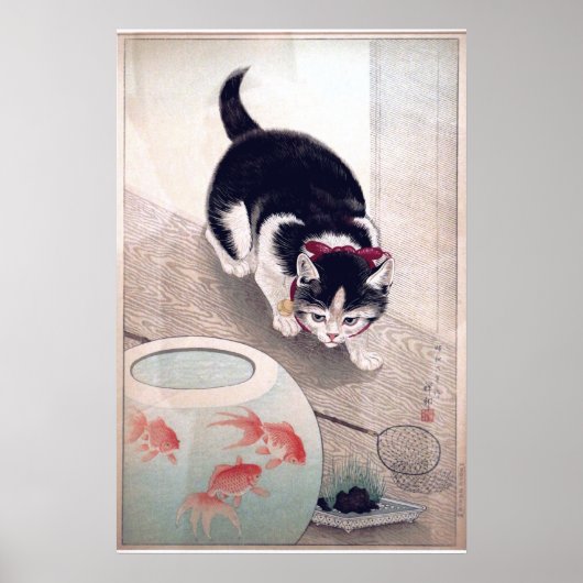  kat en goudvis kom Japanse kunst Poster (Voorkant)