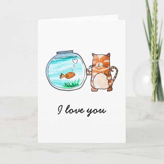 Kat en goudvis verliefd kaart (Voorkant)