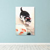 Kat en Goudvissenkom Canvas Afdruk (Insitu (Houten vloer))