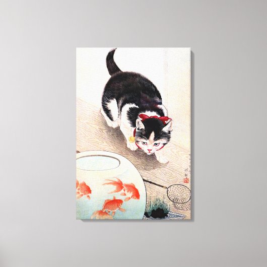 Kat en Goudvissenkom Canvas Afdruk (Voorkant)