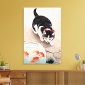 Kat en Goudvissenkom Canvas Afdruk (Insitu (Woonkamer))