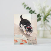 Kat en goudvissenkom kunstwerk,  briefkaart (Staand voorkant)