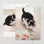 Kat en goudvissenkom kunstwerk,  briefkaart (Voorkant / Achterkant)