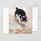 Kat en goudvissenkom kunstwerk,  briefkaart (Achterkant)
