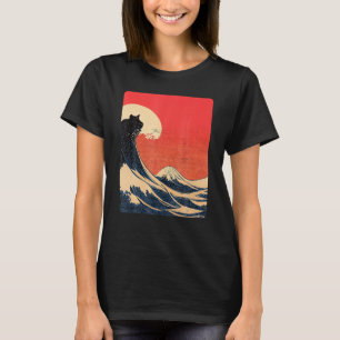 Kat en grote golf van Kanagawa Japanse esthesie T-shirt