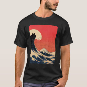Kat en Grote Golf van Kanagawa Japanse Esthetiek T-shirt
