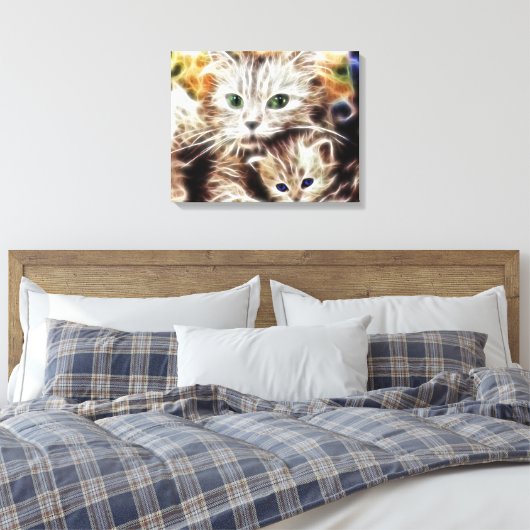 Kat en haar kitten gewikkeld canvas (Insitu (Slaapkamer))