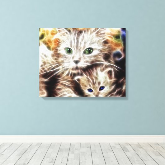 Kat en haar kitten gewikkeld canvas (Insitu (Houten vloer))