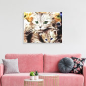 Kat en haar kitten gewikkeld canvas afdruk (Insitu (Woonkamer))