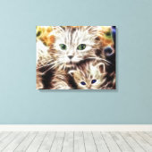 Kat en haar kitten gewikkeld canvas afdruk (Insitu (Houten vloer))