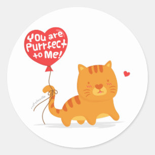 Kat en Hart Ballon Poesvol Voor Mij Ronde Sticker