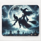 Kat en heks vliegen op een bezemsteel muismat (Voorkant)