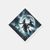 Kat en heks vliegen op een bezemsteel servet (Hoek)