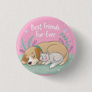 Kat en hond beste vrienden voor altijd ronde button 3,2 cm