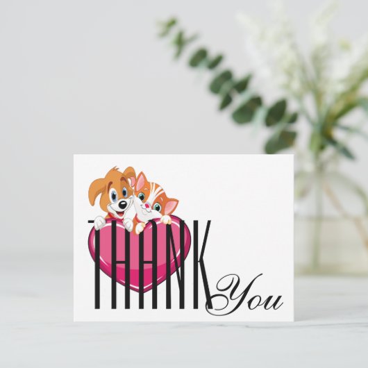 Kat en Hond Dank U Briefkaart (Staand voorkant)