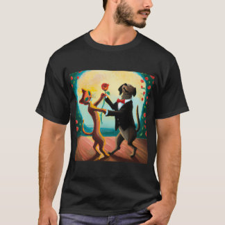 Kat en hond dansen tango in danceclub, AI art T-shirt
