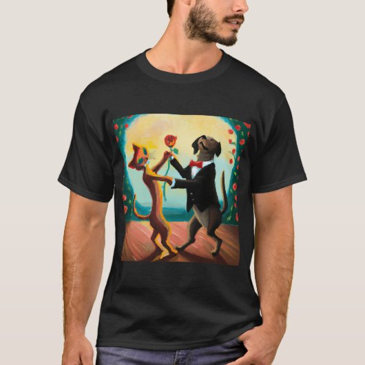 Kat en hond dansen tango in danceclub, AI art T-shirt (Voorkant)