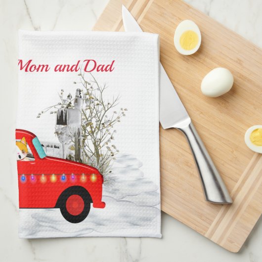 Kat en hond Geëtst de kerstboom Theedoek (Quarter Fold)