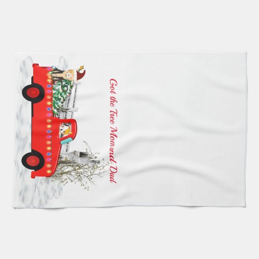 Kat en hond Geëtst de kerstboom Theedoek (Horizontaal)