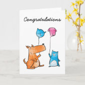 Kat en Hond Gefeliciteerd Kaart (Gele Bloem)