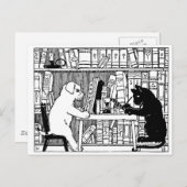 Kat en hond in de bibliotheek briefkaart (Voorkant / Achterkant)
