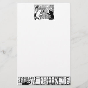 Kat en hond in de bibliotheek briefpapier