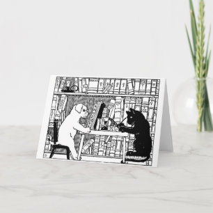Kat en hond in de bibliotheek kaart