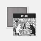 Kat en hond in de bibliotheek magneet (Voorkant / Achterkant)