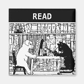 Kat en hond in de bibliotheek magneet (Voorkant)