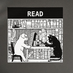 Kat en hond in de bibliotheek magneet