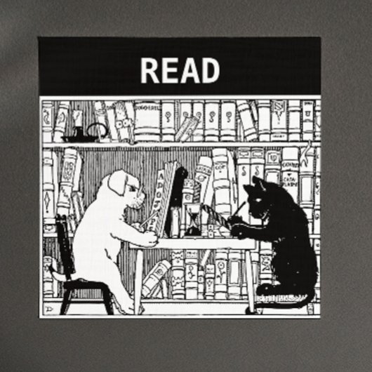 Kat en hond in de bibliotheek magneet