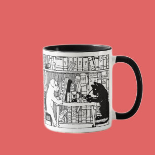Kat en hond in de bibliotheek mok
