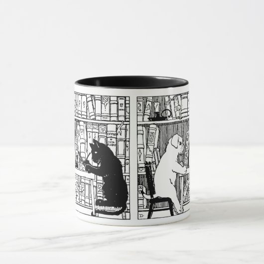 Kat en hond in de bibliotheek mok (Midden)