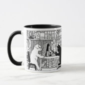 Kat en hond in de bibliotheek mok (Links)