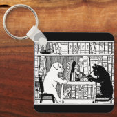 Kat en hond in de bibliotheek sleutelhanger (Voorkant)